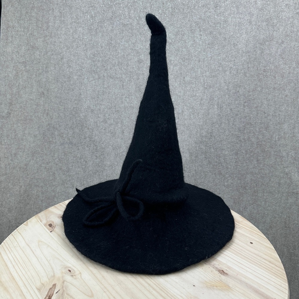 One of a Kind Wool Witch Hat One Size Black Felted Wool Pointed Whimsigoth - Picture 3 of 12